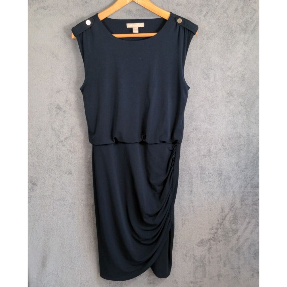 Banana Republic Blouson Dress Size S Navy Ruched Stretchy Nautical Flattering